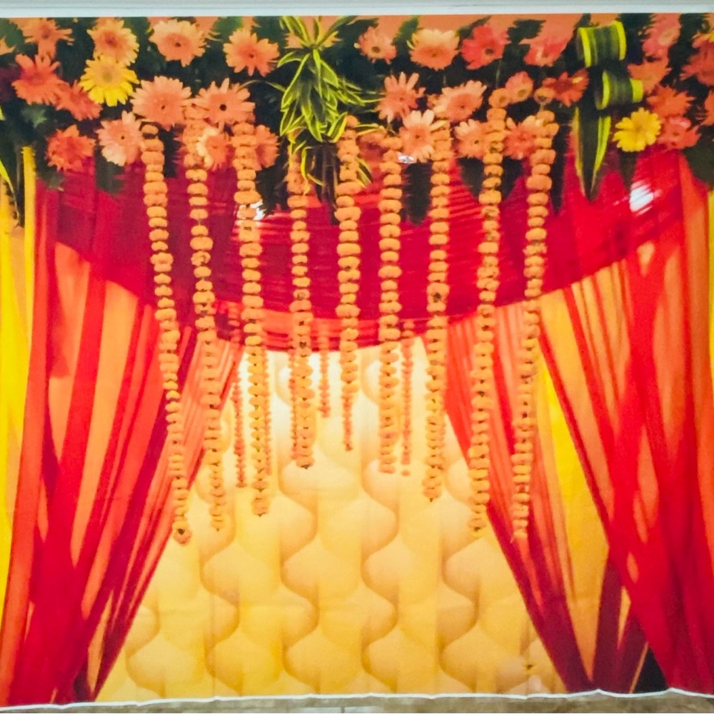 Vibrant Indian Floral Wedding Backdrop - 8’10” x 6’ - Perfect for Celebrations